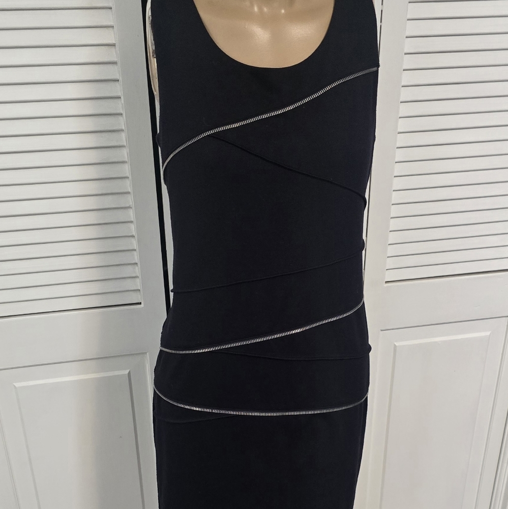 573 MICHAEL Michael Kors Navy Sheath Work Dress Sleeveless Zippers Corpcore Sz 8